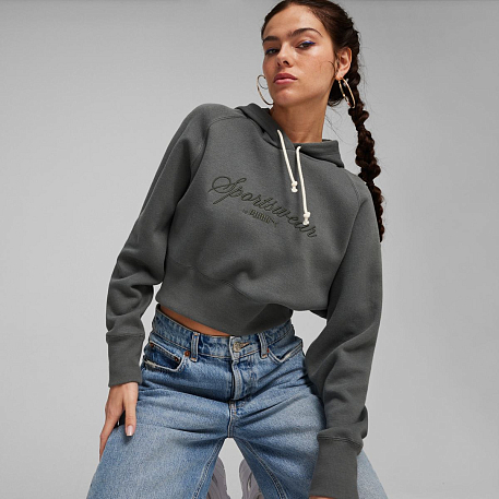 Толстовка Puma CLASSICS+ Relaxed Cropped Hoodie Mineral