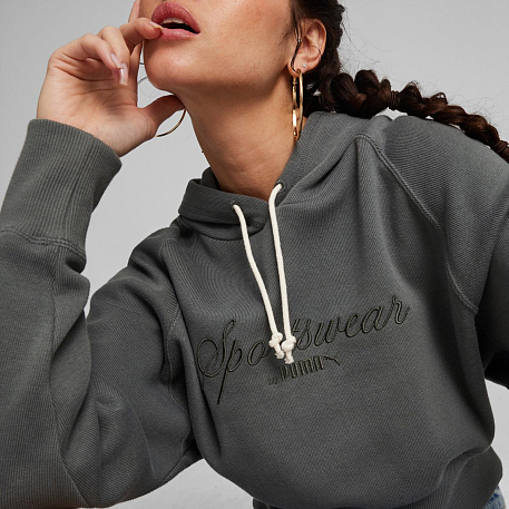 Толстовка Puma CLASSICS+ Relaxed Cropped Hoodie Mineral